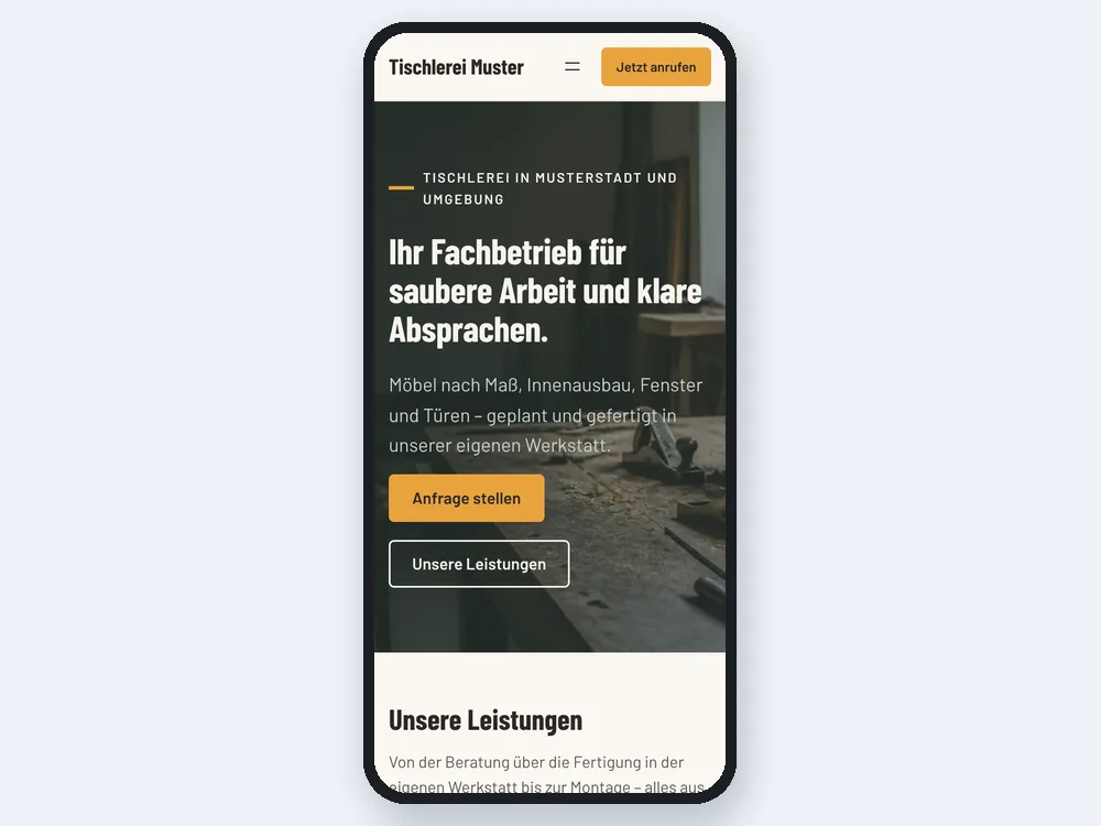 Startseite des Themes auf einem Smartphone