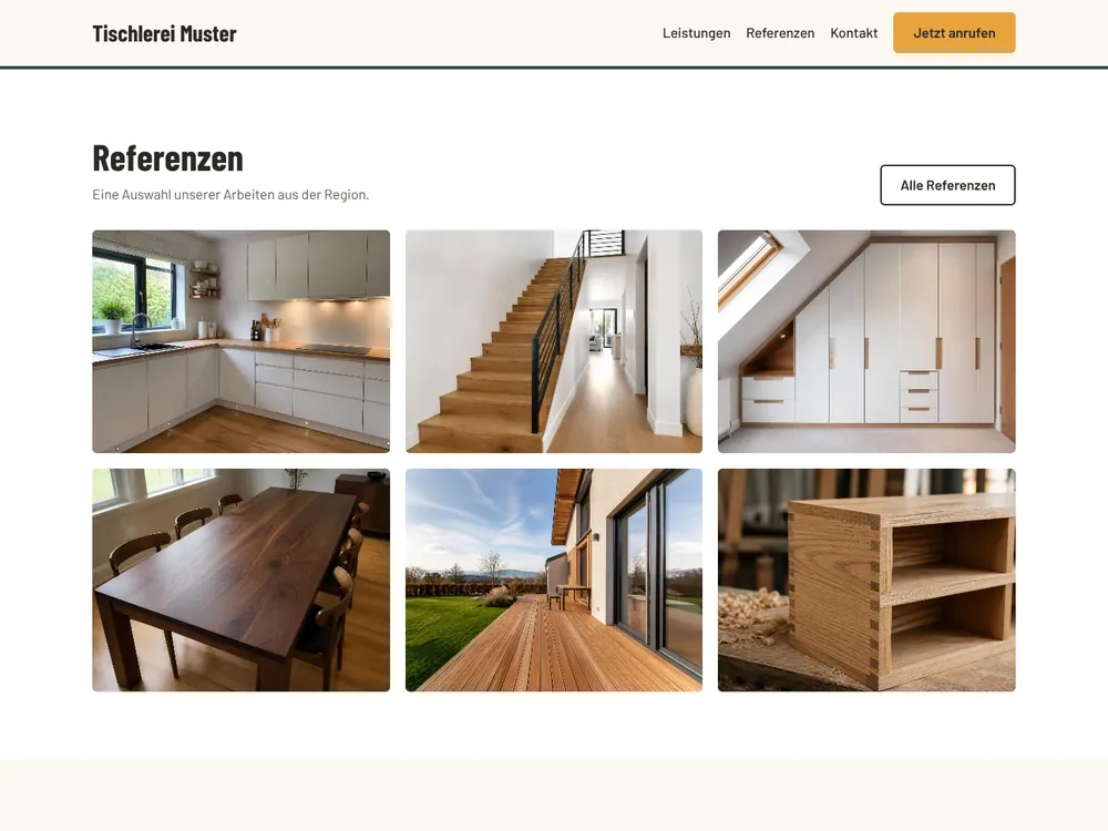 Referenzbereich des Themes mit sechs Projektfotos im Raster